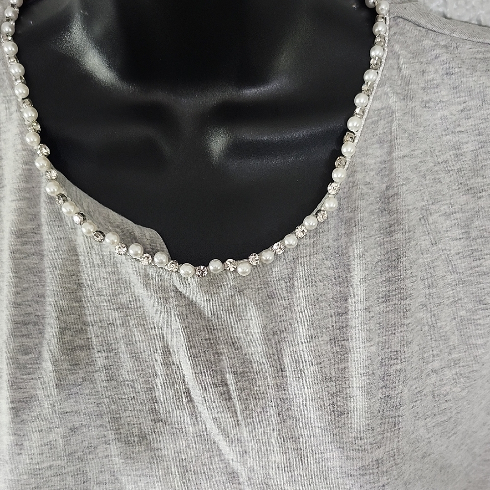J. Crew Gray Top with Pearl and Silver Accents Sz. M